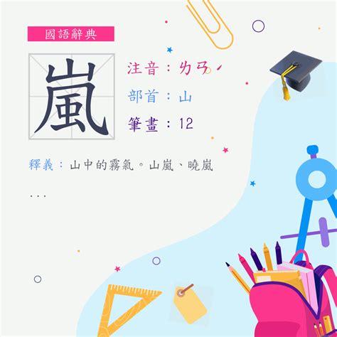 嵐的意思|字:嵐 (注音:ㄌㄢˊ,部首:山) 